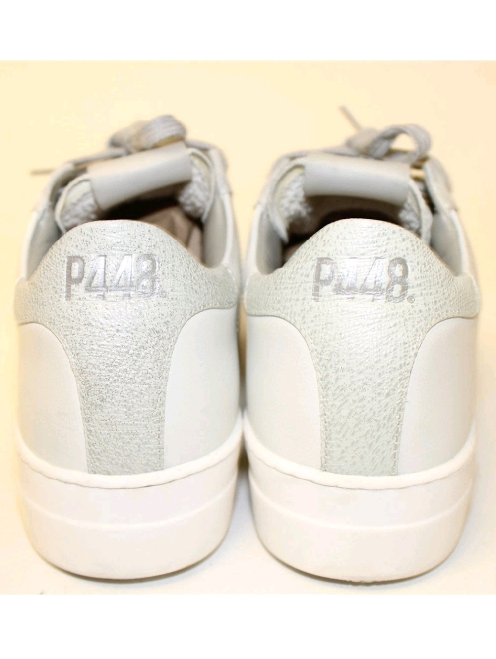 P448 White Leather Platform Sneakers with Light Gray Accents - W 9 39 - Picture 3 of 6